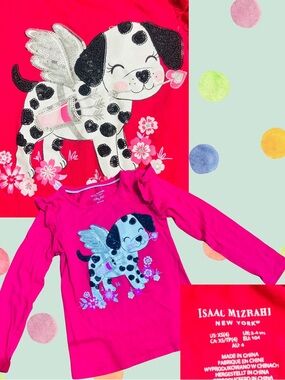 Isaac Mizrahi Girls' Hot Pink Sequin Winged Dalmatian Long Sleeve Top